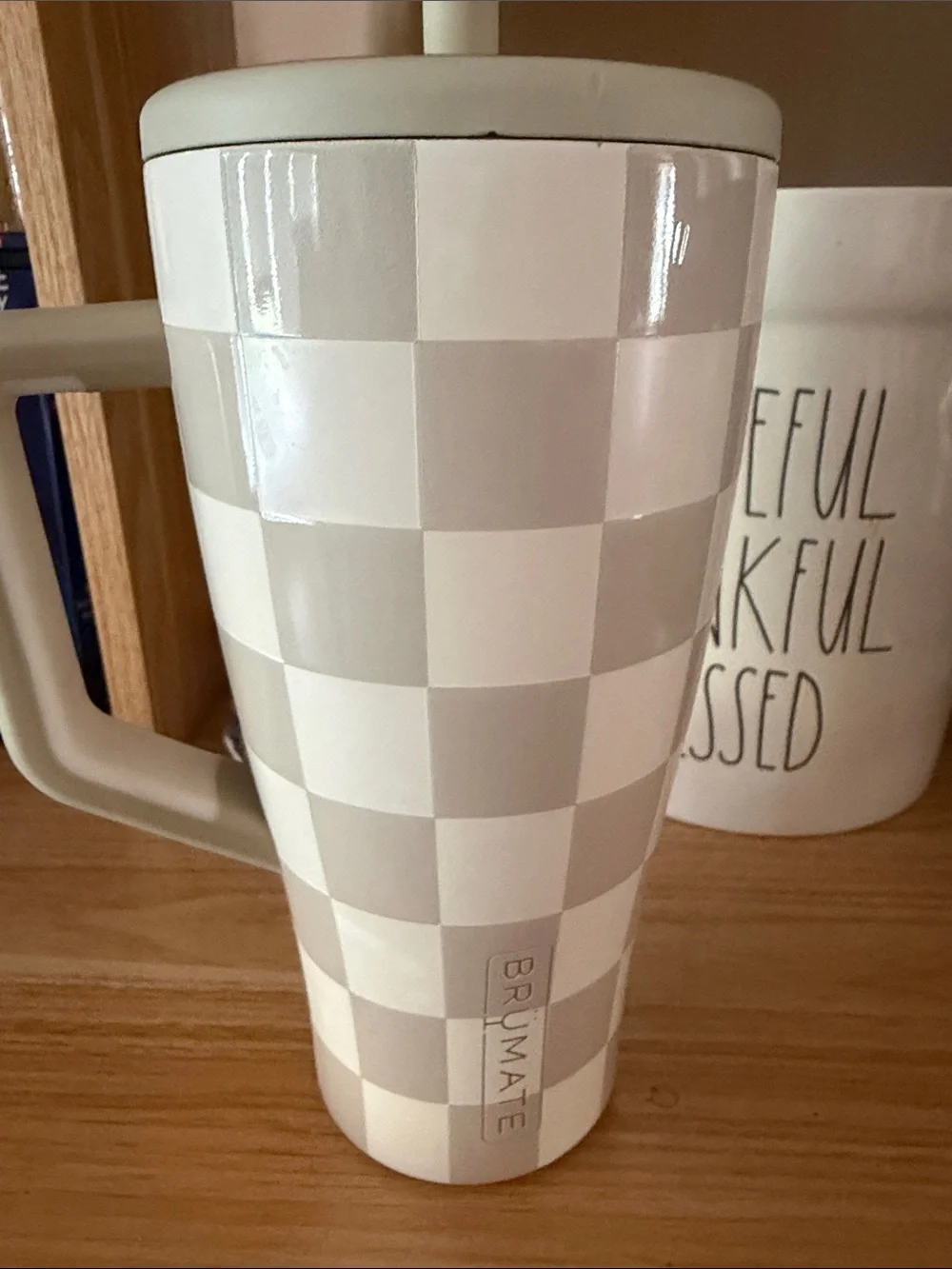 BrüMate Gray & White Checkered Travel Mug with Handle